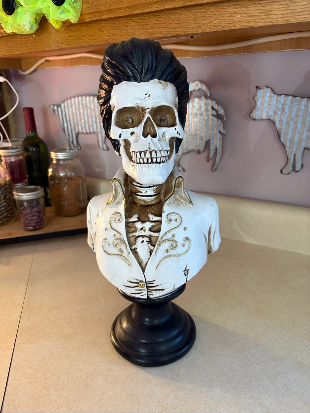 Elvis White and Black Skull Bust Decorative Statue - Home Other